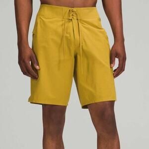 Lululemon Current State Board Short Swim Trunks Front Tie Mustard Yellow Size 38